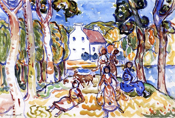  Maurice Prendergast Landscape with Figures and Goat - Art Print