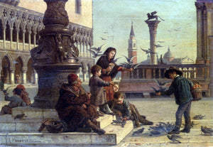  Antonio Paoletti Feeding The Pigeons - Art Print