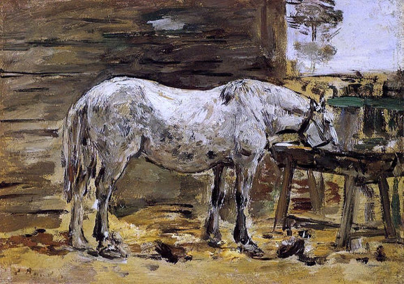  Eugene-Louis Boudin White Horse at the Feeding Trough - Art Print