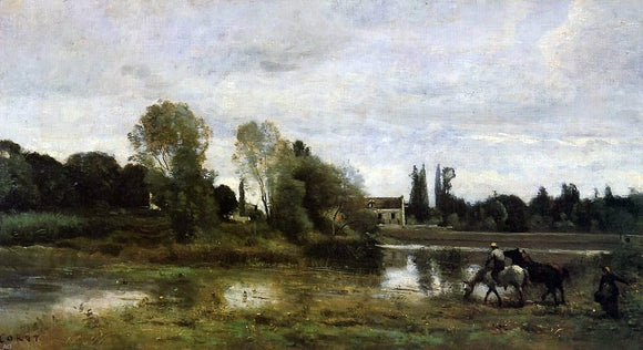  Jean-Baptiste-Camille Corot Ville d'Avray - The Horses Watering Place - Art Print