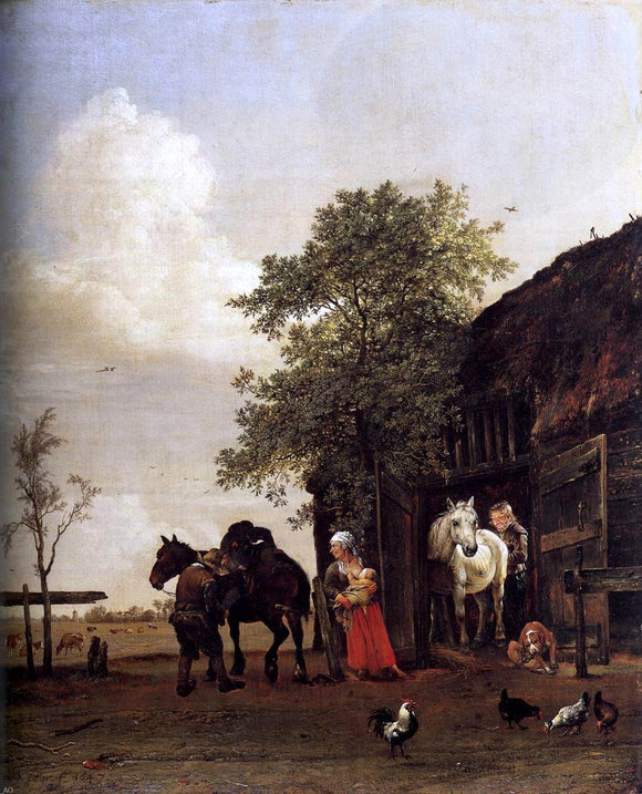  Paulus Potter Figures with Horses by a Stable - Art Print