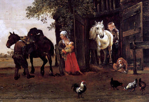  Paulus Potter Figures with Horses by a Stable (detail) - Art Print