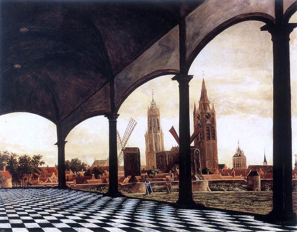  Daniel Vosmaer A View of Delft through an Imaginary Loggia - Art Print