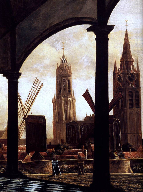  Daniel Vosmaer A View of Delft through an Imaginary Loggia (detail) - Art Print