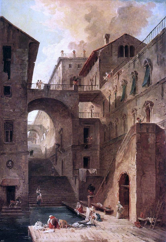  Hubert Robert Washerwomen - Art Print