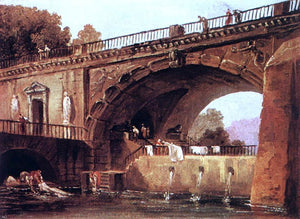  Hubert Robert Washerwomen below a Bridge - Art Print
