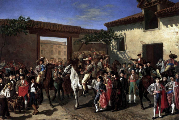  Manuel Castellano Horses in a Courtyard by the Bullring before the Bullfight, Madrid - Art Print