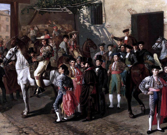  Manuel Castellano Horses in a Courtyard by the Bullring before the Bullfight, Madrid (detail) - Art Print