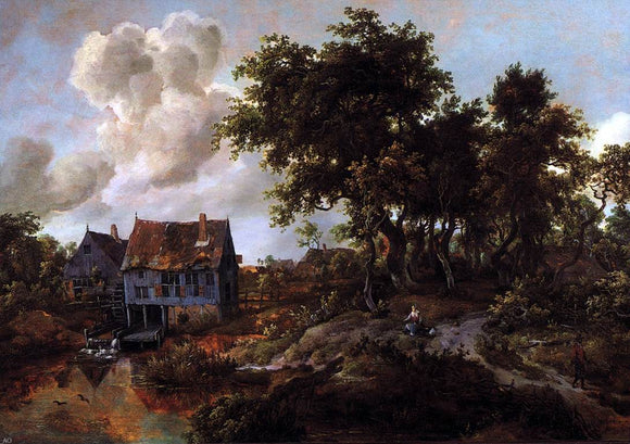  Meyndert Hobbema A Watermill beside a Woody Lane - Art Print