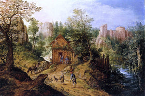  Pieter Stevens Mountain Valley with Inn and Castle - Art Print