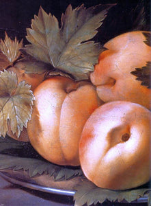  Giovanni Ambrogio Figino Metal Plate with Peaches and Vine Leaves (detail) - Art Print