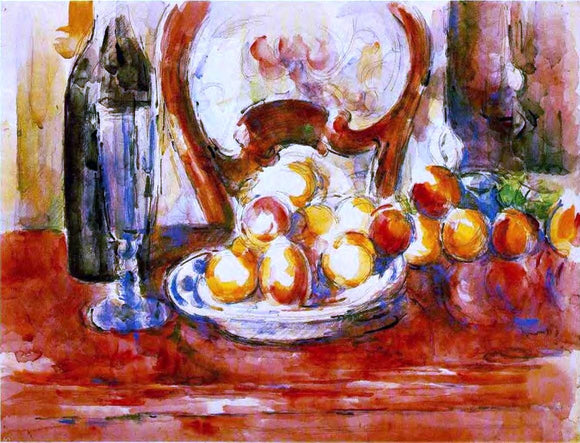  Paul Cezanne Still Life - Apples, a Bottle and Chairback - Art Print