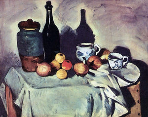  Paul Cezanne Still Life - Post, Bottle, Cup and Fruit - Art Print