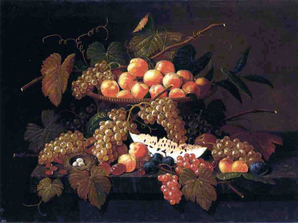  Severin Roesen Still Life with Fruit and Nest - Art Print