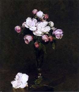  Henri Fantin-Latour White Roses and Roses in a Footed Glass - Art Print