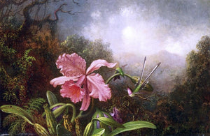  Martin Johnson Heade Two Hummingbirds by an Orchid - Art Print