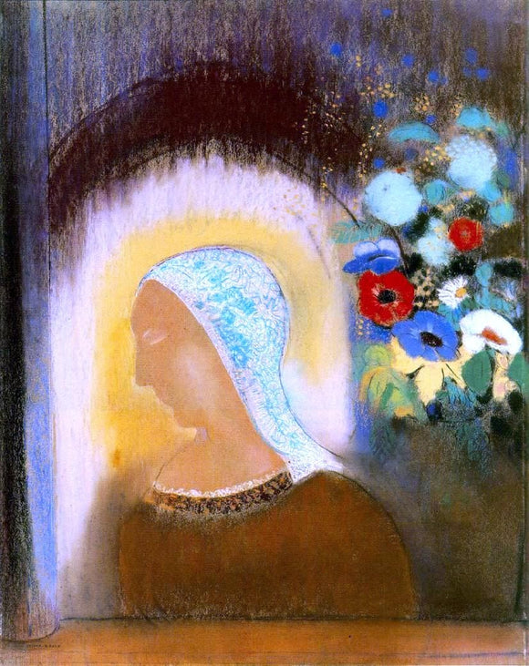  Odilon Redon Profile and Flowers - Art Print