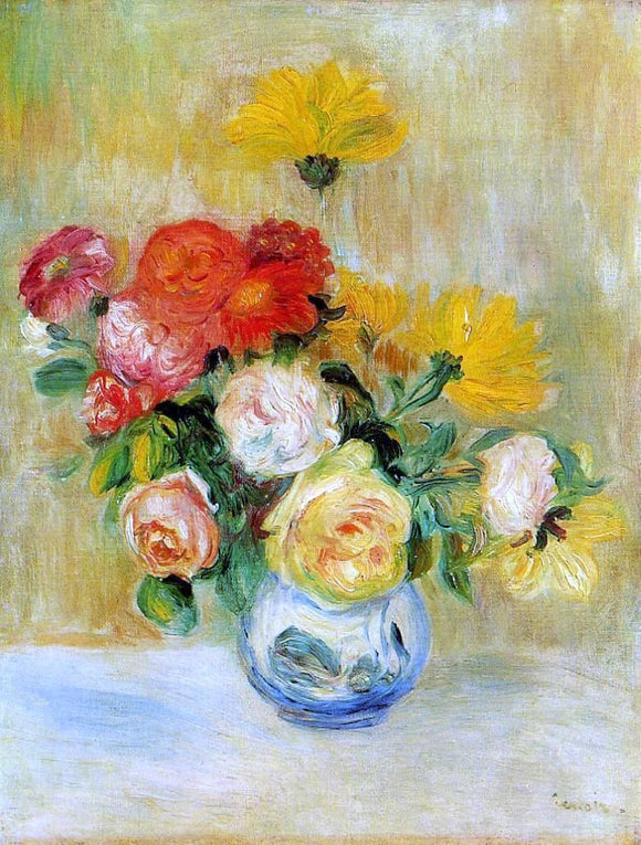  Pierre Auguste Renoir Vase of Roses and Dahlias - Art Print