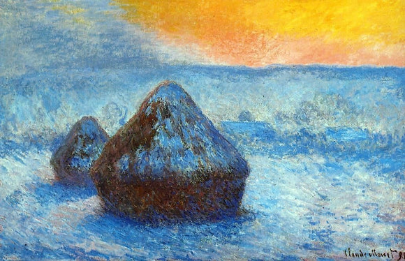  Claude Oscar Monet Grainstacks at Sunset, Snow Effect - Art Print