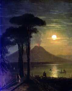  Ivan Constantinovich Aivazovsky The Bay of Naples at Moonlit Night, Vesuvius - Art Print