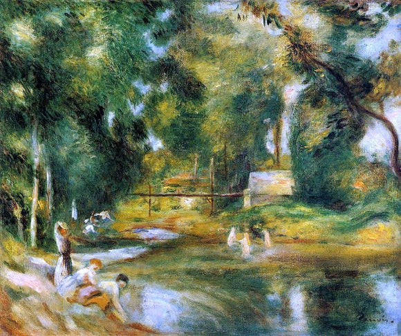  Pierre Auguste Renoir Essoyes Landscape - Washerwoman and Bathers - Art Print