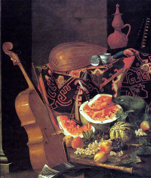  Cristoforo Munari Still-Life with Musical Instruments and Fruit - Art Print