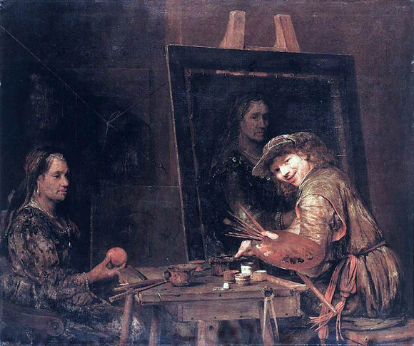  Aert De Gelder Self-Portrait at an Easel Painting an Old Woman - Art Print