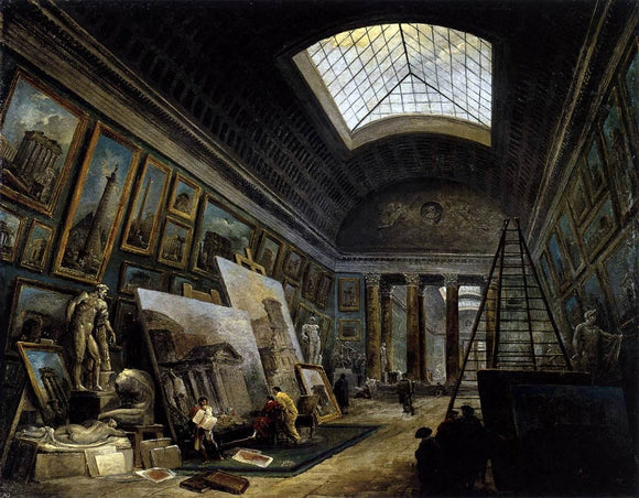  Hubert Robert Imaginary View of the Grande Galerie in the Louvre - Art Print