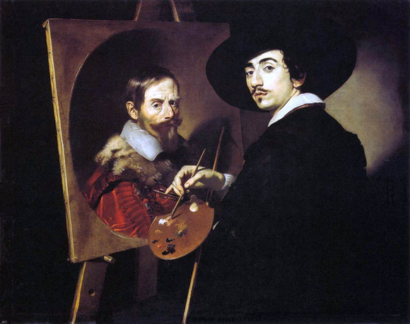  Nicolas Regnier Self-Portrait with a Portrait on an Easel - Art Print