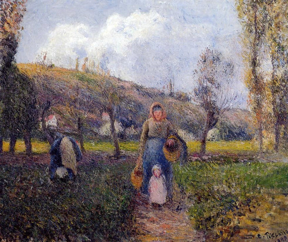  Camille Pissarro Peasant Woman and Child Harvesting the Fields, Pontoise - Art Print