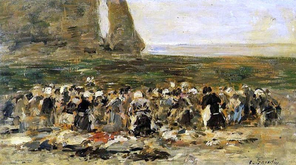  Eugene-Louis Boudin Laundresses at Etretat - Art Print