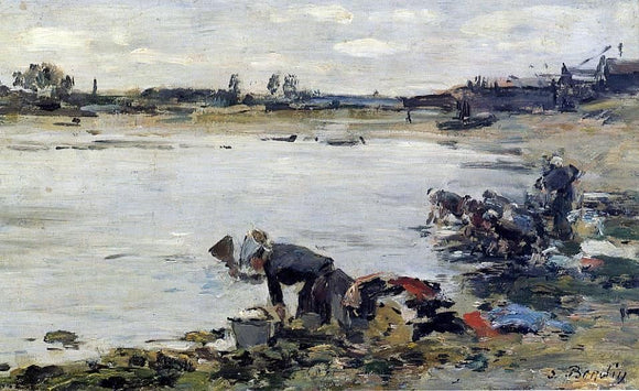  Eugene-Louis Boudin Laundresses on the Banks of the Touques - Art Print