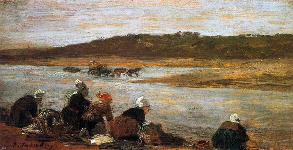  Eugene-Louis Boudin Laundresses on the Banks of the Touques (also known as The Effect of Fog) - Art Print