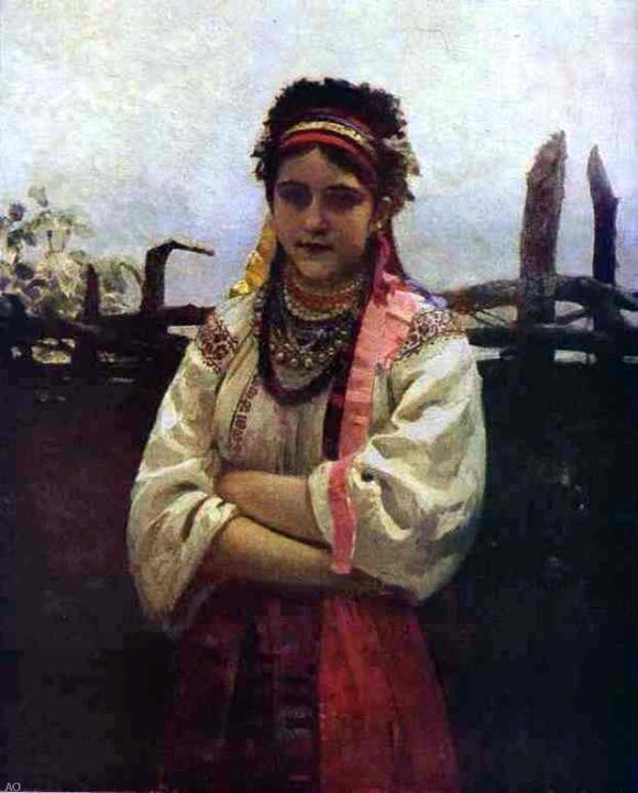  Ilia Efimovich Repin Ukranian Girl by a Fence - Art Print