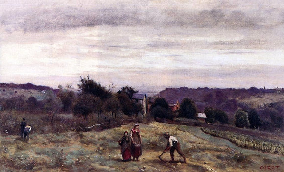  Jean-Baptiste-Camille Corot Ville d'Avray - the Heights: Peasants Working in a Field - Art Print