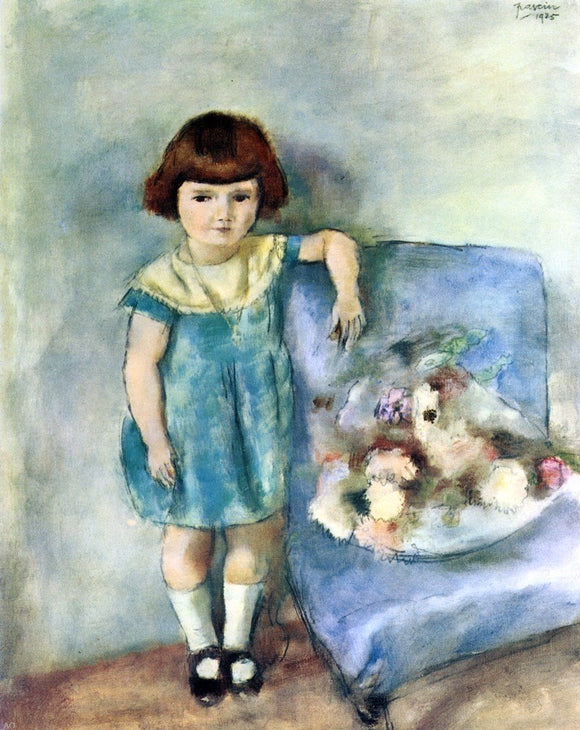  Jules Pascin Little Girl beside a Bunch of Flowers - Art Print