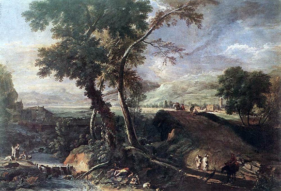  Marco Ricci Landscape with River and Figures - Art Print