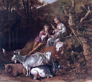  Paulus Potter Landscape with Shepherdess and Shepherd Playing Flute (detail) - Art Print