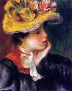  Pierre Auguste Renoir Head of a Young Woman (also known as Yellow Hat) - Art Print