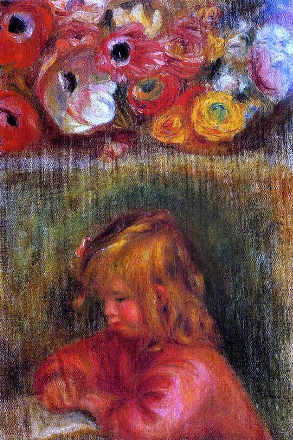  Pierre Auguste Renoir Portrait of Coco and Flowers - Art Print