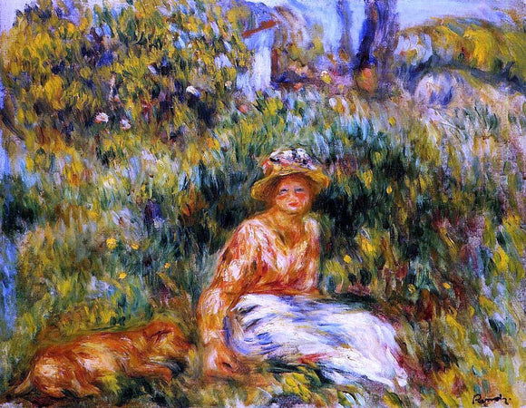  Pierre Auguste Renoir Young Woman in a Garden - Art Print