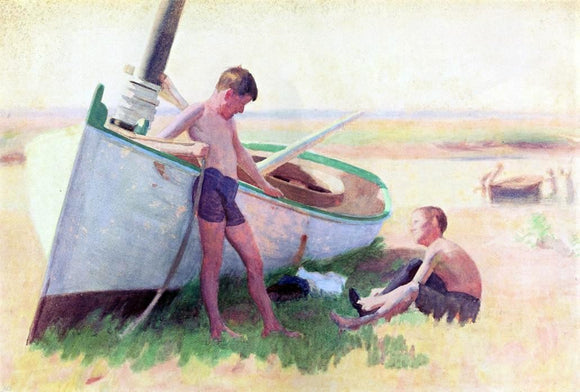  Thomas Pollock Anschutz Two Boys by a Boat - Near Cape May - Art Print