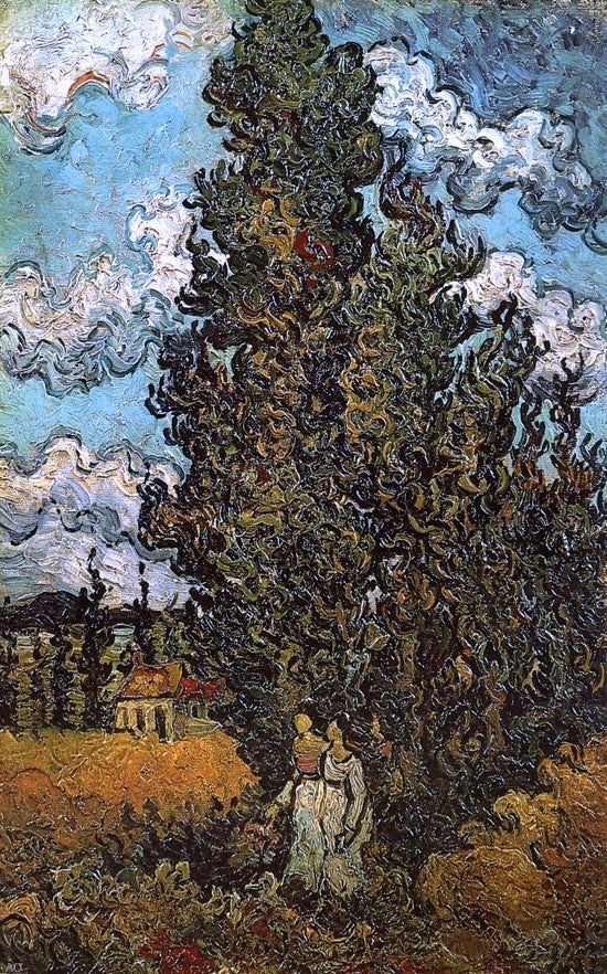  Vincent Van Gogh Cypresses and Two Women - Art Print