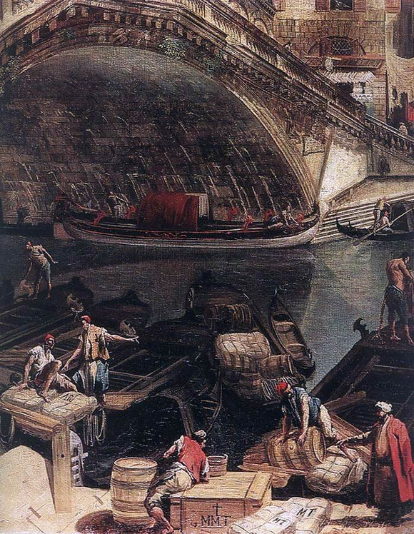  Michele Marieschi The Rialto Bridge from the Riva del Vin (detail) - Art Print