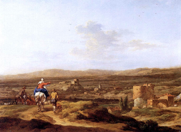  Nicolaes Berchem Italian Landscape with Mountain Plateau - Art Print