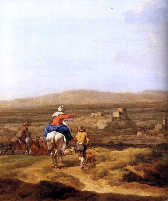  Nicolaes Berchem Italian Landscape with Mountain Plateau (detail) - Art Print