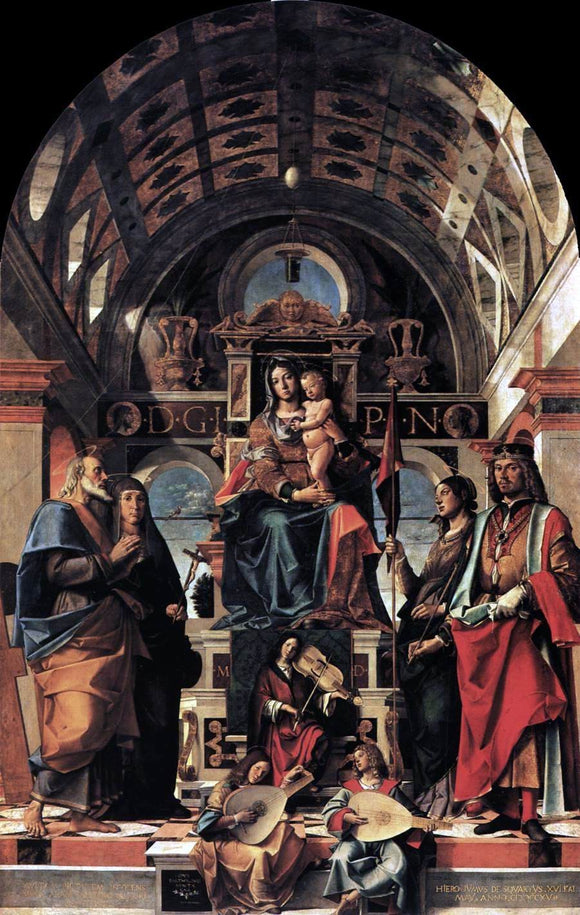  Bartolomeo Montagna Madonna and Child Enthroned with Saints - Art Print