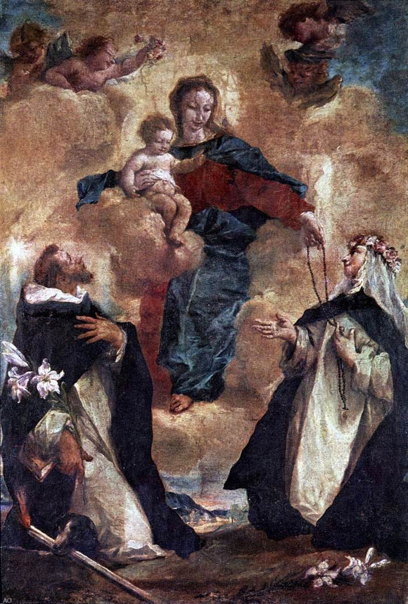  Giovanni Antonio Guardi Virgin and Child with Sts Dominic and Rosa of Lima - Art Print