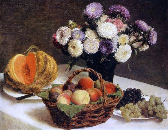  Henri Fantin-Latour Flowers and Fruit, a Melon - Art Print