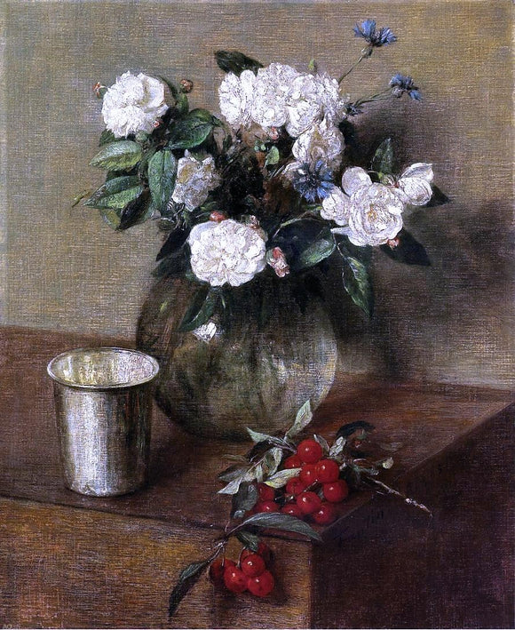  Henri Fantin-Latour White Roses and Cherries - Art Print